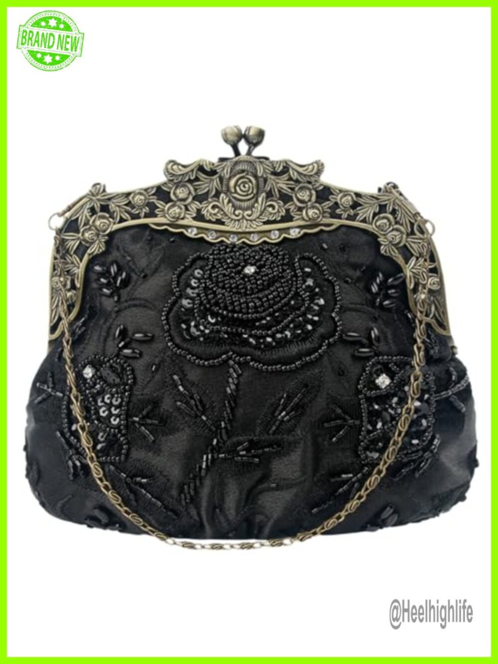 Satin Beaded Sequin Flower Evening Clutch Wedding Prom Party Bag